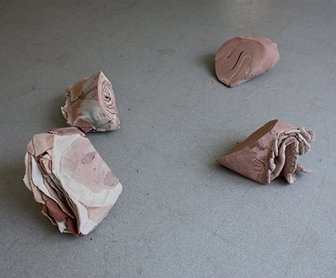 Sans titre, 2008 Terres mêlées, terre cuite, dimensions variables (entre 25 cm et 40 cm