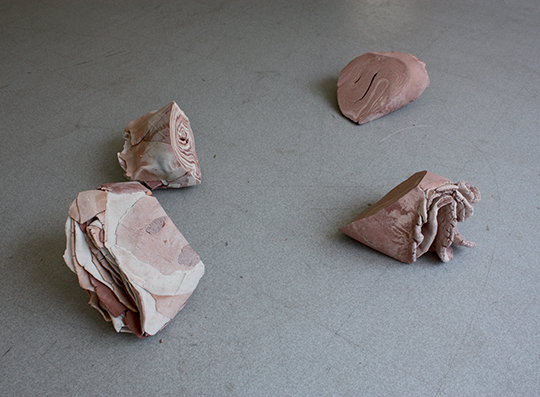 Sans titre, 2008 Terres mêlées, terre cuite, dimensions variables (entre 25 cm et 40 cm