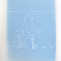 Sans titre, 2012 papier calque (21 x 29,7 cm), papier canson bleu (24 x 32 cm), crayon gras blanc