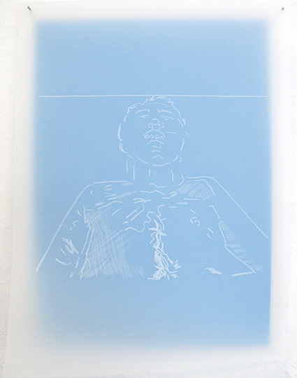 Sans titre, 2012 papier calque (21 x 29,7 cm), papier canson bleu (24 x 32 cm), crayon gras blanc