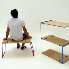 Systèmes D - structures de mobiliers, 2012 Systèmes auto-bloquants, porte-à-faux, mise en tension et contrepoids / acier, contreplaqué