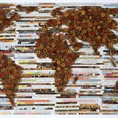 Lattitude, 2007, Papier imprimé, liant acrylique sur bois, 51 x 30 cm, Photographie Patrick Box