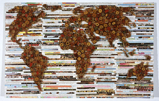 Lattitude, 2007, Papier imprimé, liant acrylique sur bois, 51 x 30 cm, Photographie Patrick Box