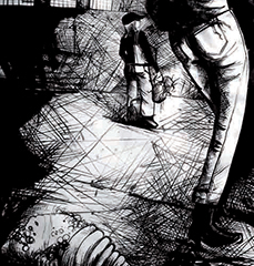 Faim, 253 x 150 cm et 219 x 150 cm, encre de chine sur papier et toile, 2007