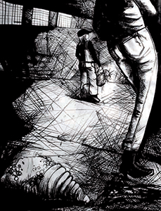 Faim, 253 x 150 cm et 219 x 150 cm, encre de chine sur papier et toile, 2007