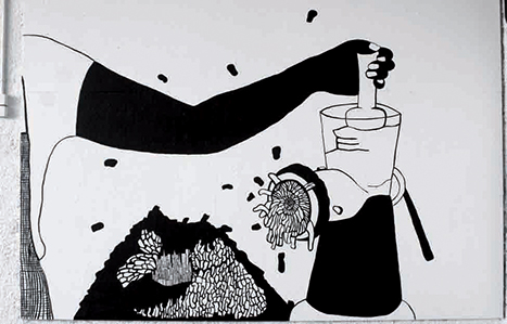 Femme au travail, acrylique sur mur, 300 x 400 cm, 2007