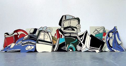 Bone machine / 2008 / Feutre noir et acrylique sur papier cartonné / 186 x 625 cm