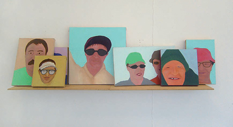 Pêcheurs / 2008 / 7 acryliques sur toile sur étagère / 55 x 300 cm