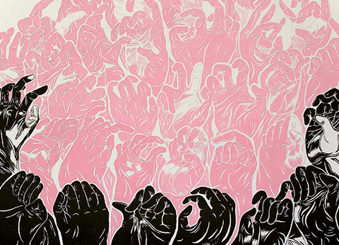La danse des gants M. (détail) / 2008 / 150 x 150 cm / gouache papier