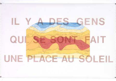 Il y a des gens qui se sont fait une place au soleil, 2000 Encre, acrylique et letraset sur film polyester, 60 x 92 cm Vue d'ensemble et détail Collection privée