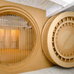 Dungeon, 2002 Carton ondulé, 300 x 900 x 700 cm Pièce créée pour l'exposition à la Galerie 3015, située dans la cave d'un immeuble du XIIè arrondissement à Paris Photographie Philip Schilling