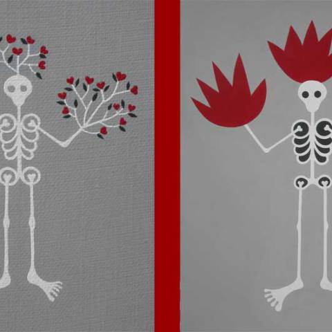 Fleufleur et Feufeu, 2006 acrylique sur toile, 53 x 65 cm chaque