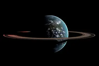 La Terre Cerclée de ses Anneaux, 137 x 91 cm, 2011 Modélisation Blender, travail dans Gimp