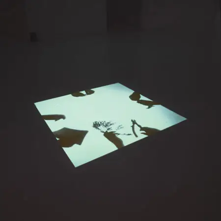Les Amis de mes Amis 1997 Vidéoprojection au sol - Vue d’exposition au MUHKA, Anvers 1999 Collection Frac Languedoc Roussillon